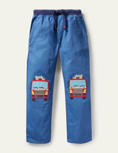 Hose zum Hineinschlüpfen mit Applikation - Elisabethanisches Blau, Feuerwehrauto Hose zum Hineinschlüpfen mit Applikation - Elisabethanisches Blau, Feuerwehrauto