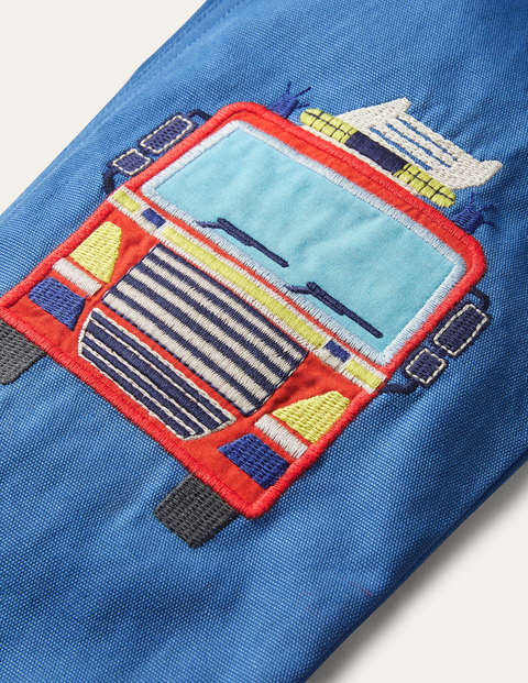 Hose zum Hineinschlüpfen mit Applikation - Elisabethanisches Blau, Feuerwehrauto Hose zum Hineinschlüpfen mit Applikation - Elisabethanisches Blau, Feuerwehrauto