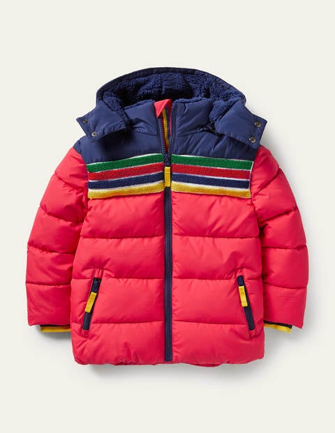 Water Resistant Padded Jacket - Rockabilly Red/Navy Rainbow
