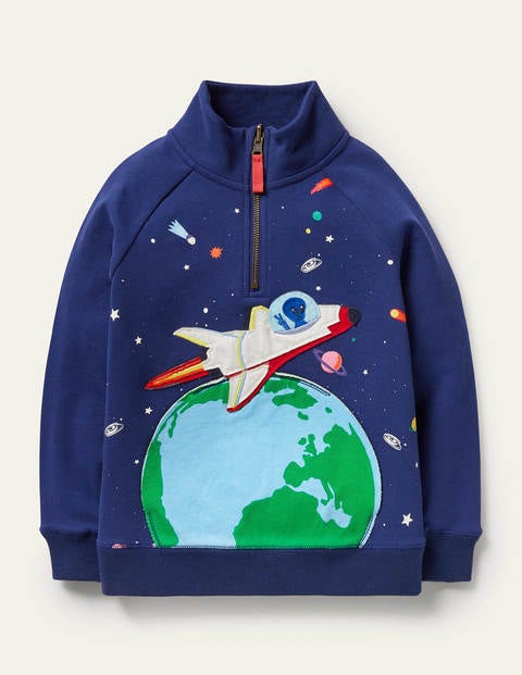 Cosy Appliqué Half-zip Sweater - Starboard Blue Space