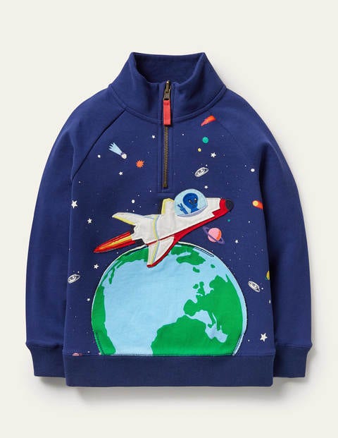 Cosy Appliqué Half-zip Sweater - Starboard Blue Space Cosy Appliqué Half-zip Sweater - Starboard Blue Space