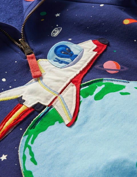 Cosy Appliqué Half-zip Sweater - Starboard Blue Space Cosy Appliqué Half-zip Sweater - Starboard Blue Space