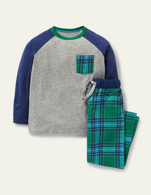 Pyjama raglan brossé - Gris chiné/vert forêt Pyjama raglan brossé - Gris chiné/vert forêt