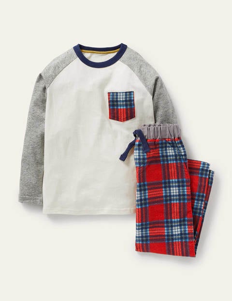 Gebürsteter Raglan-Pyjama - Naturweiß/Rockabilly-Rot Gebürsteter Raglan-Pyjama - Naturweiß/Rockabilly-Rot