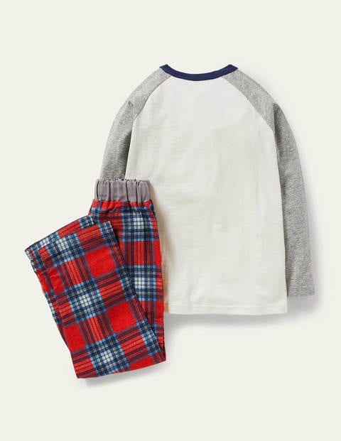 Gebürsteter Raglan-Pyjama - Naturweiß/Rockabilly-Rot Gebürsteter Raglan-Pyjama - Naturweiß/Rockabilly-Rot
