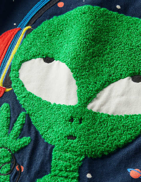 Space Appliqué T-shirt - Stormy Blue Alien Space Appliqué T-shirt - Stormy Blue Alien