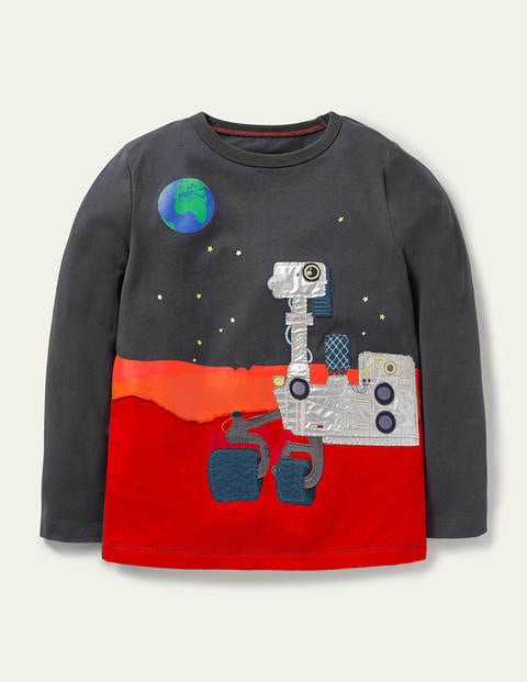 T-shirt à appliqué spatial - Robot de l'espace gris suie