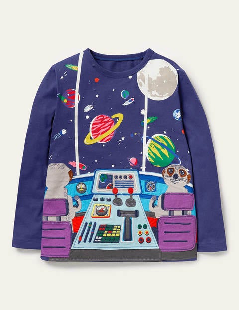 Space Appliqué T-shirt - Starboard Blue Control Centre Space Appliqué T-shirt - Starboard Blue Control Centre