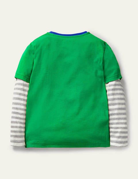 Lagen-T-shirt mit Musik-Applikation - Sattes Smaragdgrün, Mops Lagen-T-shirt mit Musik-Applikation - Sattes Smaragdgrün, Mops
