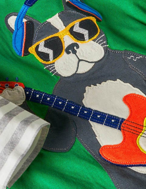 Lagen-T-shirt mit Musik-Applikation - Sattes Smaragdgrün, Mops Lagen-T-shirt mit Musik-Applikation - Sattes Smaragdgrün, Mops