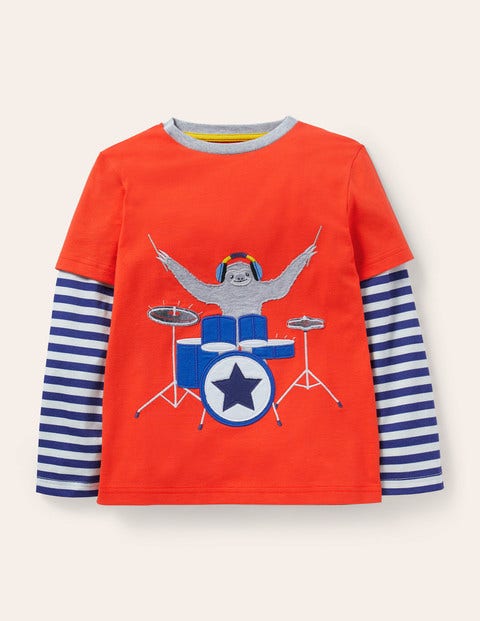 Layered Music Appliqué T-shirt - Rocket Red Sloth Layered Music Appliqué T-shirt - Rocket Red Sloth