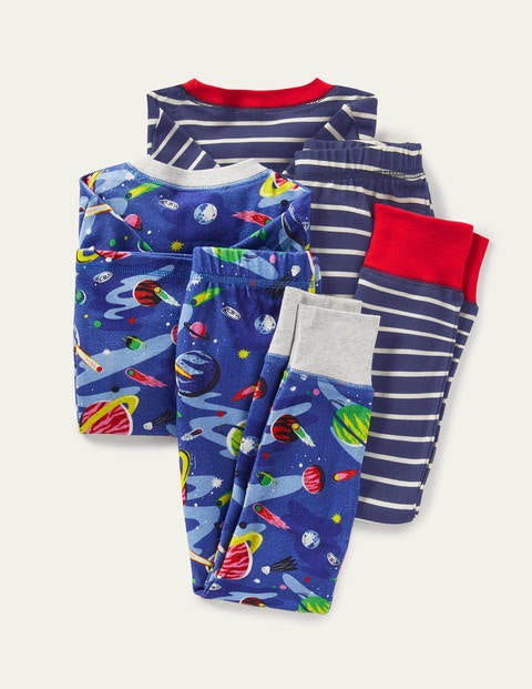 Twin Pack Snug Pajamas - Bright Blue Space