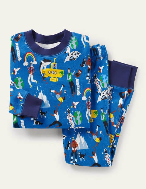 Snug Long John Pyjamas - Moroccan Blue Leaders Snug Long John Pyjamas - Moroccan Blue Leaders