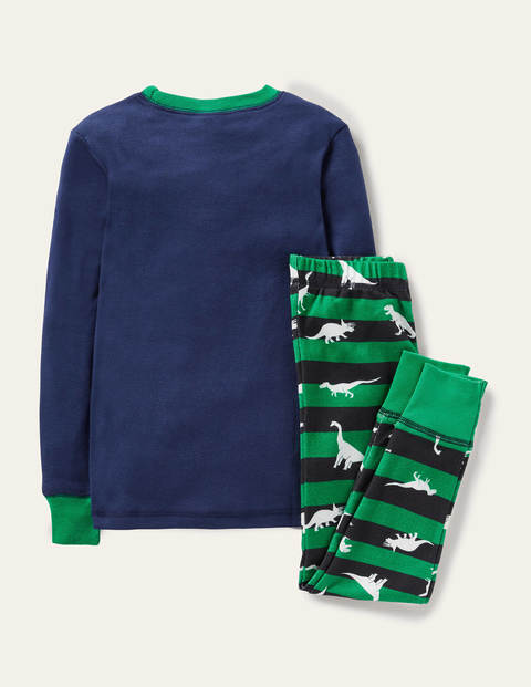 Im Dunkeln leuchtender Schlafanzug mit anliegender Passform - Schuluniform-Navy, Dinosaurier Im Dunkeln leuchtender Schlafanzug mit anliegender Passform - Schuluniform-Navy, Dinosaurier
