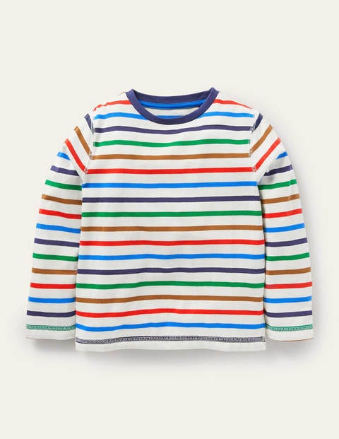 보덴 키즈 티셔츠 Boden Supersoft Long-sleeved T-shirt - Ivory/Rainbow