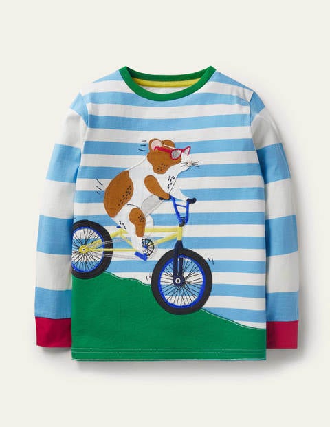 Stripe Animal Appliqué T-shirt - Surfboard Blue/Ivory Guinea Stripe Animal Appliqué T-shirt - Surfboard Blue/Ivory Guinea