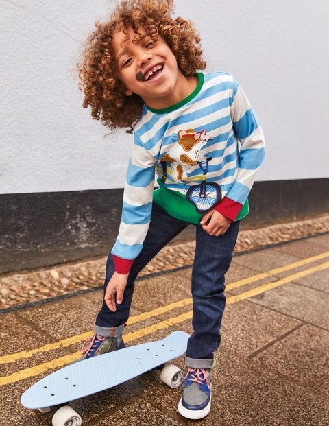 Stripe Animal Appliqué T-shirt - Surfboard Blue/Ivory Guinea Stripe Animal Appliqué T-shirt - Surfboard Blue/Ivory Guinea