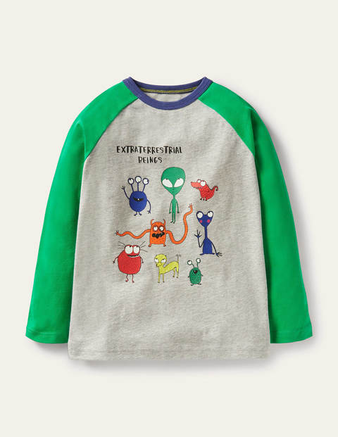 Glowing Space Raglan T-shirt - Grey Marl/Green Aliens Glowing Space Raglan T-shirt - Grey Marl/Green Aliens
