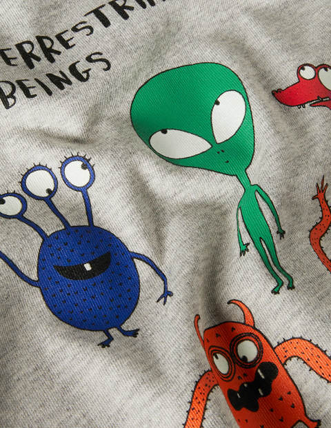 Glowing Space Raglan T-shirt - Grey Marl/Green Aliens Glowing Space Raglan T-shirt - Grey Marl/Green Aliens