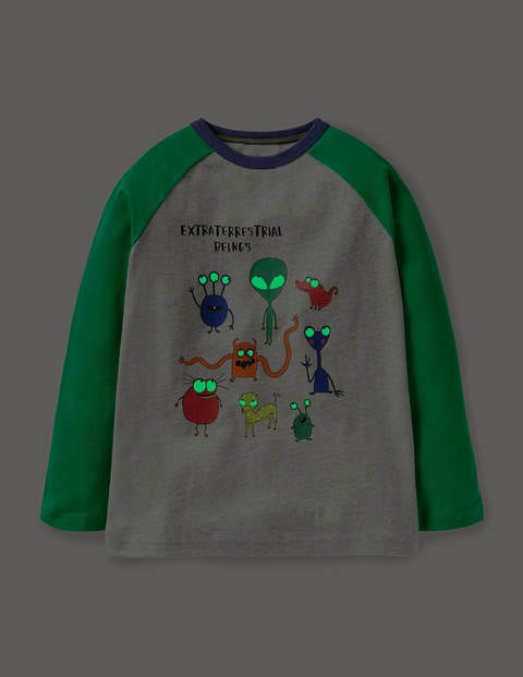 Glowing Space Raglan T-shirt - Grey Marl/Green Aliens Glowing Space Raglan T-shirt - Grey Marl/Green Aliens