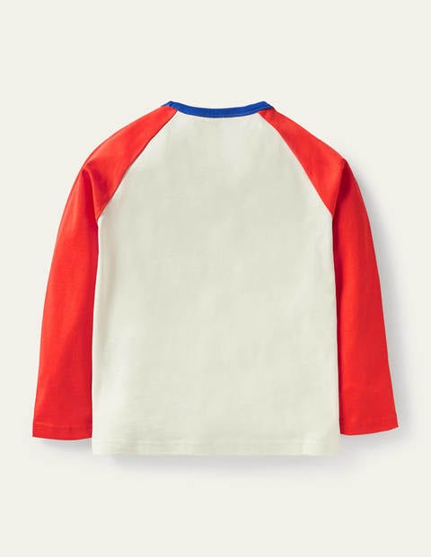 Raglan-Oberteil mit leuchtendem Weltallmotiv - Raketenrot/Naturweiß, Planeten Raglan-Oberteil mit leuchtendem Weltallmotiv - Raketenrot/Naturweiß, Planeten