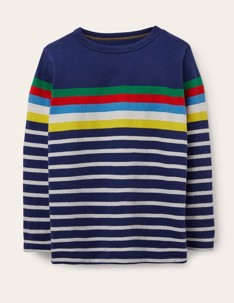 Fröhliches Bretonshirt - Segelblau/Naturweiß, Regenbogen Fröhliches Bretonshirt - Segelblau/Naturweiß, Regenbogen