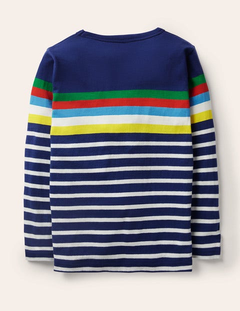 Fröhliches Bretonshirt - Segelblau/Naturweiß, Regenbogen Fröhliches Bretonshirt - Segelblau/Naturweiß, Regenbogen