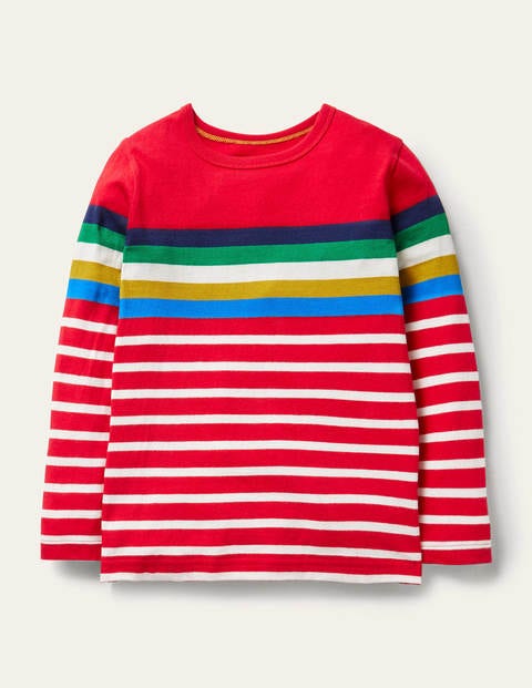 Fröhliches Bretonshirt - Rockabilly-Rot/Naturweiß, Regenbogen Fröhliches Bretonshirt - Rockabilly-Rot/Naturweiß, Regenbogen