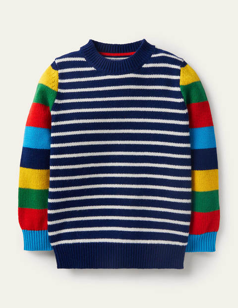 Pullover mit Rundhalsausschnitt und Blockfarben - Schuluniform-Navy/Regenbogen