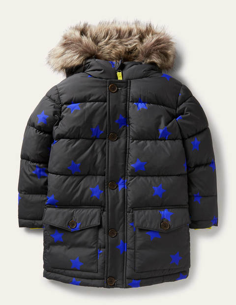 Longline Padded Jacket - Soot Grey/Brilliant Blue Star