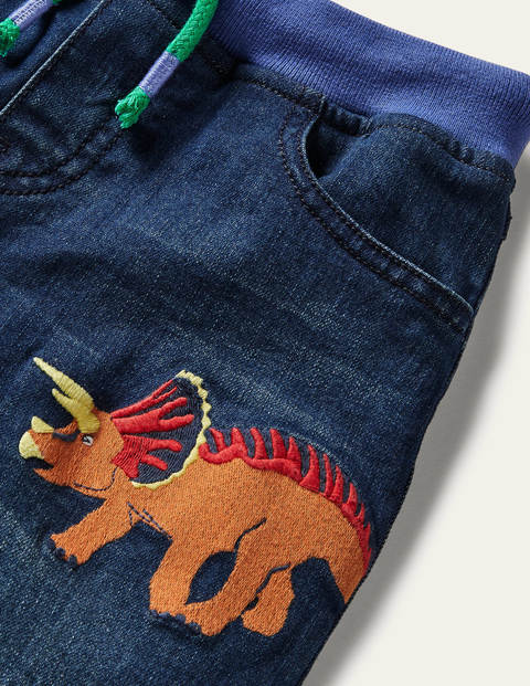Appliqué Pull-on Denim Trouser - Mid Vintage Dinos Appliqué Pull-on Denim Trouser - Mid Vintage Dinos