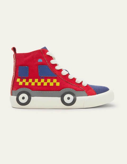 Originelle hochgeschnittene Turnschuhe - Rot, Feuerwehrauto Originelle hochgeschnittene Turnschuhe - Rot, Feuerwehrauto