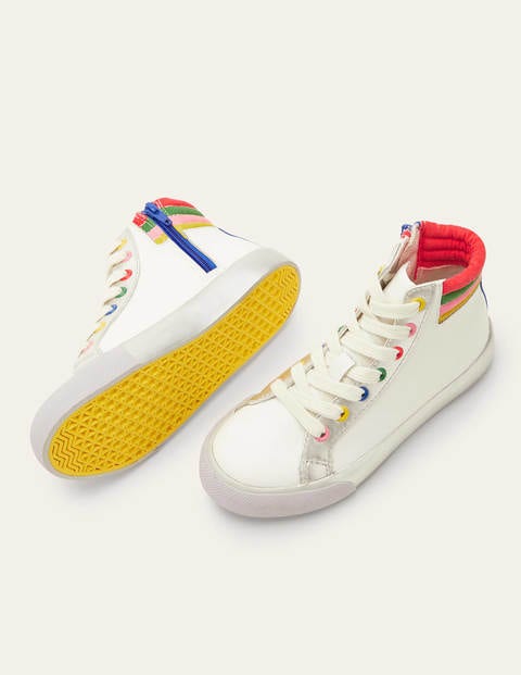 Leather High Top Sneakers - White Rainbow