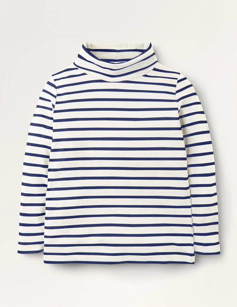 Roll Neck Supersoft T-shirt - Ivory/ Starboard Blue