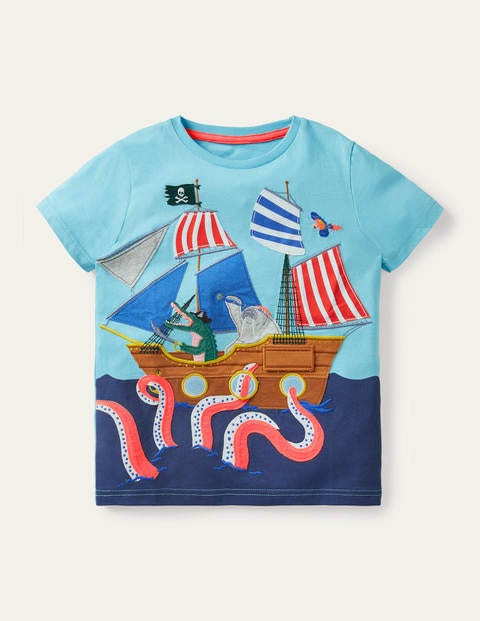 Lift-the-flap Beach T-Shirt - Aqua Blue Pirate Ship Lift-the-flap Beach T-Shirt - Aqua Blue Pirate Ship