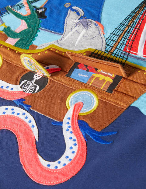 Lift-the-flap Beach T-Shirt - Aqua Blue Pirate Ship Lift-the-flap Beach T-Shirt - Aqua Blue Pirate Ship