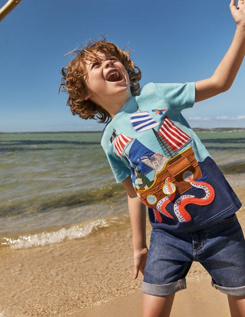 Lift-the-flap Beach T-Shirt - Aqua Blue Pirate Ship Lift-the-flap Beach T-Shirt - Aqua Blue Pirate Ship