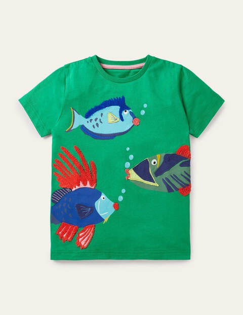 Strand-T-Shirt mit Applikation - Baumgrün, Fisch Strand-T-Shirt mit Applikation - Baumgrün, Fisch