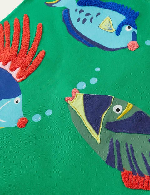 Strand-T-Shirt mit Applikation - Baumgrün, Fisch Strand-T-Shirt mit Applikation - Baumgrün, Fisch