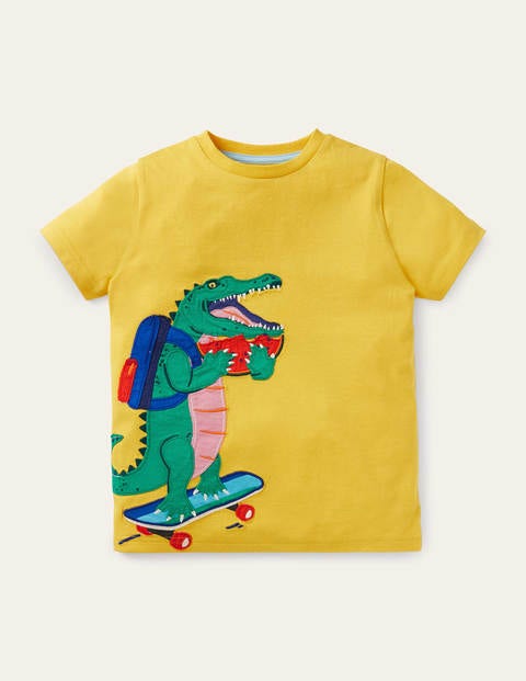 T-Shirt mit cooler Applikation - Narzissengelb, Krokodil T-Shirt mit cooler Applikation - Narzissengelb, Krokodil