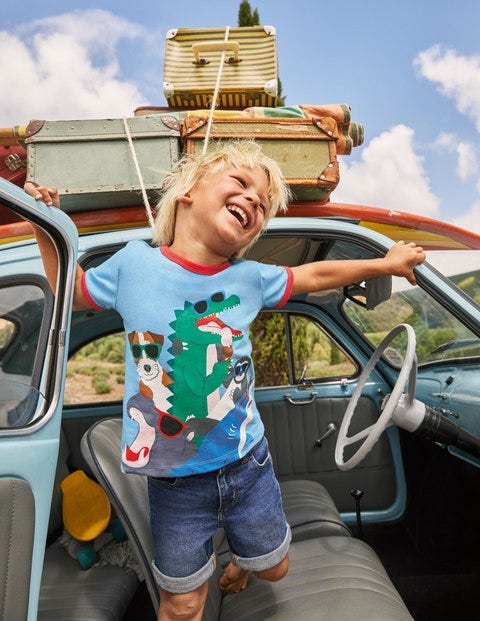 T-Shirt mit Urlaubsgrafik - Surfbrettblau, Tiere T-Shirt mit Urlaubsgrafik - Surfbrettblau, Tiere
