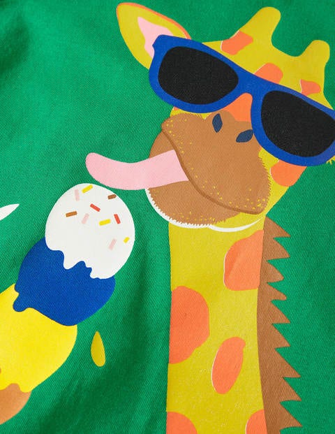 T-shirt à liseré et motif vacances - Girafe vert printemps T-shirt à liseré et motif vacances - Girafe vert printemps