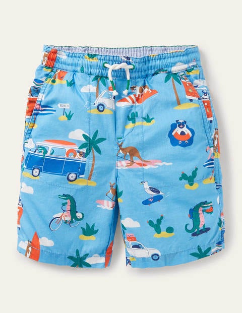 Short à enfiler avec cordon de serrage - Motif transport bleu surf Short à enfiler avec cordon de serrage - Motif transport bleu surf