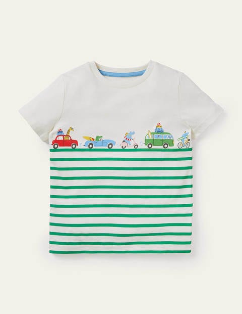 Kurzärmliges Bretonshirt - Leguangrün/Naturweiß, Tiere Kurzärmliges Bretonshirt - Leguangrün/Naturweiß, Tiere