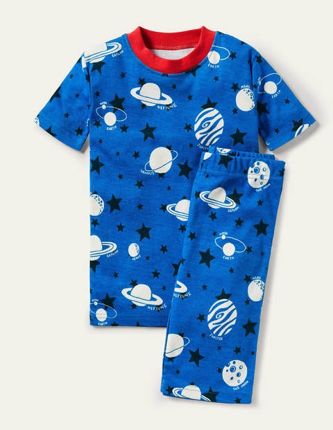Pyjama court phosphorescent - Planètes phosphorescentes bleu audacieux
