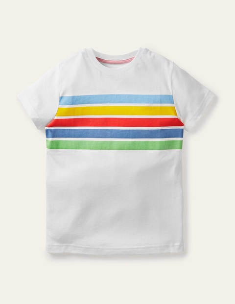 Slub Washed T-shirt - White Rainbow Stripe