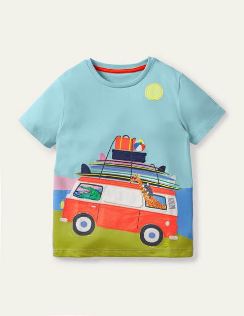 T-shirt avec rabats à soulever et motif vacances - Van bleu géorgien T-shirt avec rabats à soulever et motif vacances - Van bleu géorgien