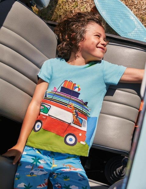 T-shirt avec rabats à soulever et motif vacances - Van bleu géorgien T-shirt avec rabats à soulever et motif vacances - Van bleu géorgien