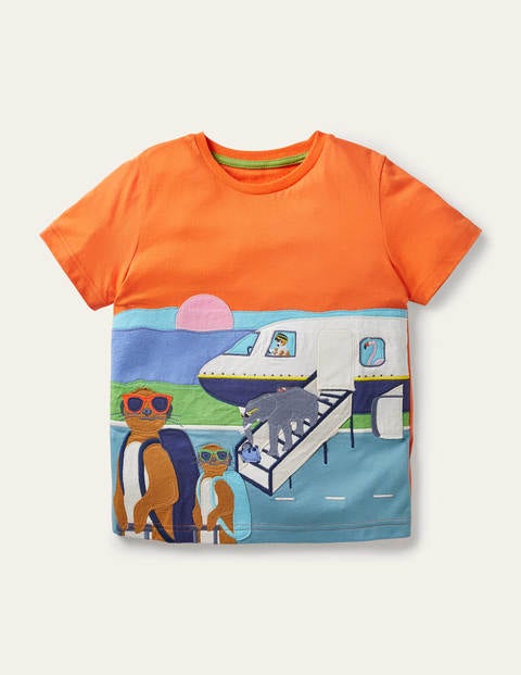 T-shirt avec rabats à soulever et motif vacances - Avion orange mandarine T-shirt avec rabats à soulever et motif vacances - Avion orange mandarine