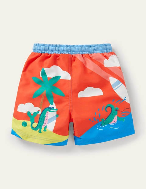 Swim Trunks - Fire Cracker Red Surfing Croc Swim Trunks - Fire Cracker Red Surfing Croc